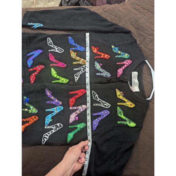 VINTAGE 90s black dressy high heel cardigan w/button front by Jane's Closet, Med - Picture 5 of 8